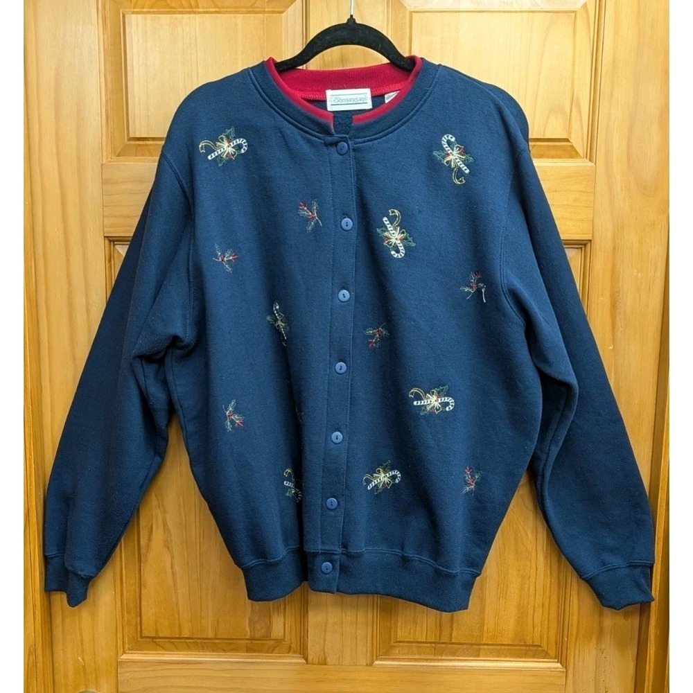 Shenanigans Women's XL Sweatshirt Christmas Embroidered Button-Down Front